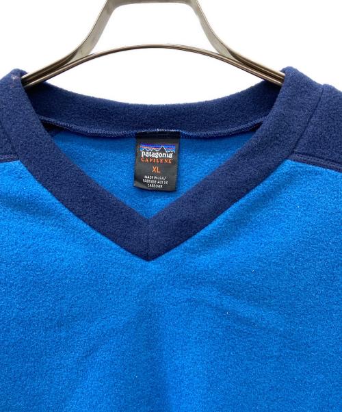 Patagonia SYNCHILLA（パタゴニア シンチラ）Patagonia SYNCHILLA (パタゴニア シンチラ) キャプリーンVネックカットソー ブルー×ネイビー サイズ:XLの古着・服飾アイテム