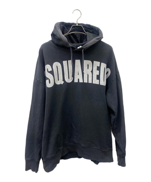 DSQUARED2（ディースクエアード）DSQUARED2 (ディースクエアード) フロントロゴプルオーバーパーカー ブラック×ホワイト サイズ:Mの古着・服飾アイテム