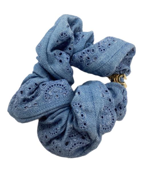 CELINE（セリーヌ）CELINE (セリーヌ) CELINE　SCRUNCHY ENGLISH EMBROIDERY　シュシュ ネイビー×ゴールドの古着・服飾アイテム