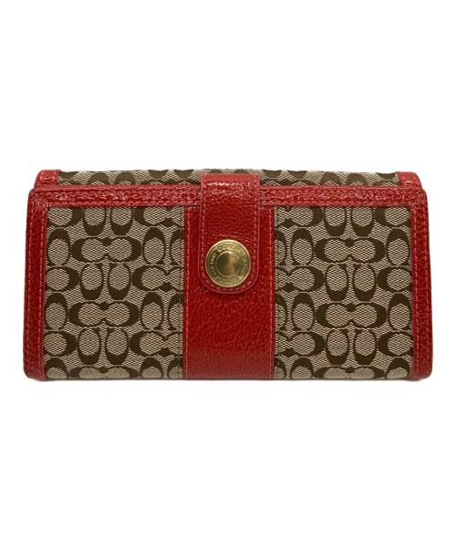 COACH（コーチ）COACH (コーチ) COACH　シグネチャー　2つ折り長財布 ブラウン×レッドの古着・服飾アイテム