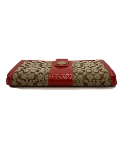COACH（コーチ）COACH (コーチ) COACH　シグネチャー　2つ折り長財布 ブラウン×レッドの古着・服飾アイテム