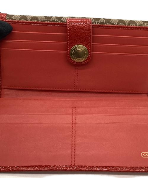 COACH（コーチ）COACH (コーチ) COACH　シグネチャー　2つ折り長財布 ブラウン×レッドの古着・服飾アイテム