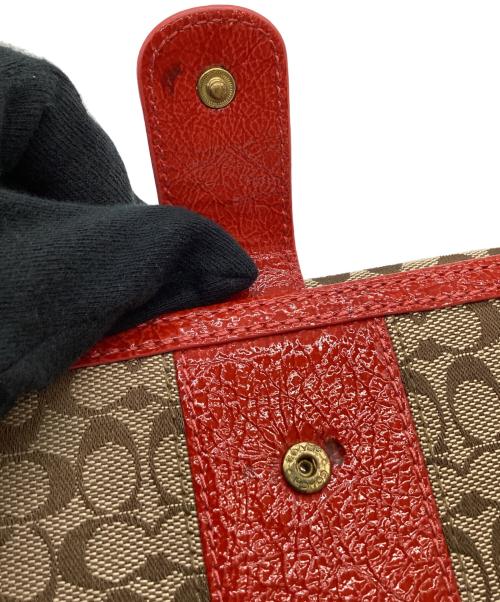 COACH（コーチ）COACH (コーチ) COACH　シグネチャー　2つ折り長財布 ブラウン×レッドの古着・服飾アイテム