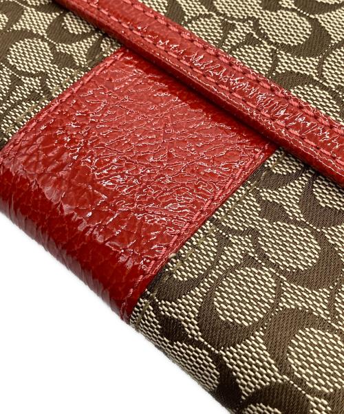 COACH（コーチ）COACH (コーチ) COACH　シグネチャー　2つ折り長財布 ブラウン×レッドの古着・服飾アイテム