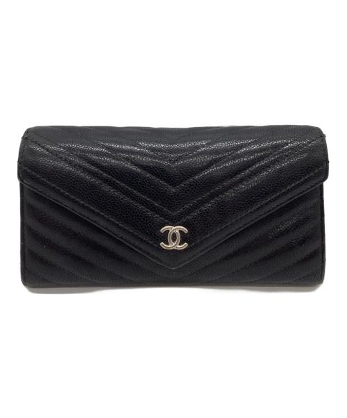 CHANEL（シャネル）CHANEL (シャネル) CHANEL　シェブロン　長財布 ブラックの古着・服飾アイテム