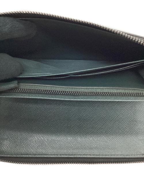 PRADA（プラダ）PRADA (プラダ) PRADA　サフィアーノ　ラウンドファスナー財布 ブラック×グリーンの古着・服飾アイテム