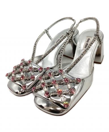 MIUMIU ビジューサンダル　白 中古・古着通販】MIU MIU (ミュウミュウ) MIU MIU ビジューサンダル