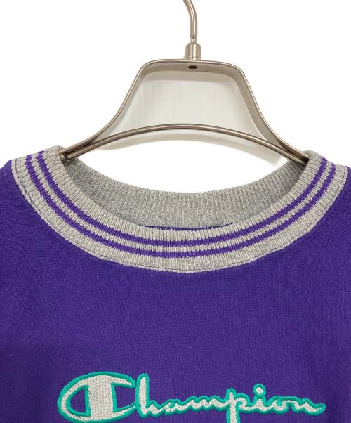 Champion（チャンピオン）Champion (チャンピオン) chanmpion ロゴスウェット パープル×グレー サイズ:Lの古着・服飾アイテム