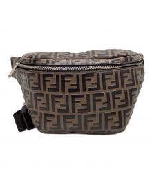 FENDI（フェンディ）の古着「FENDI　ズッカ　ダイアゴナルベルトバッグ」｜ブラウン×ブラック