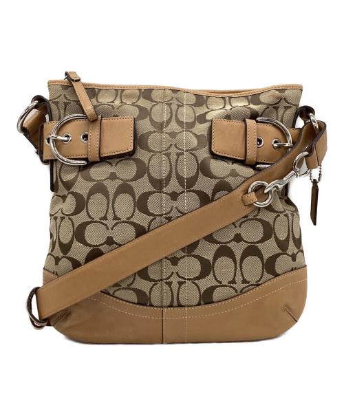 COACH（コーチ）COACH (コーチ) COACH　シグネチャー　ショルダーバッグ ベージュ×ブラウンの古着・服飾アイテム