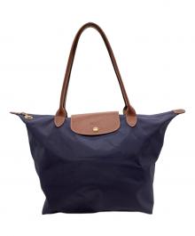LONGCHAMP（ロンシャン）の古着「LONGCHAMP　ルプリアージュ　トートバッグ」｜ネイビー×ブラウン