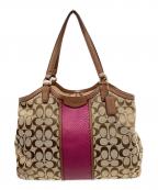 COACHコーチ）の古着「COACH　シグネチャー　セミショルダーバッグ」｜ベージュ×ピンク