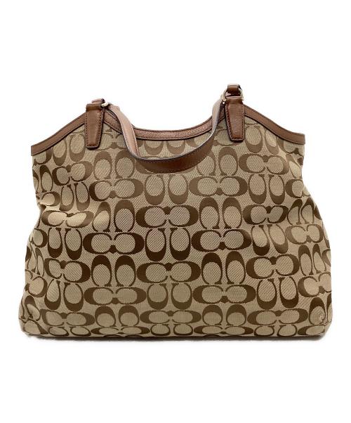 COACH（コーチ）COACH (コーチ) COACH　シグネチャー　セミショルダーバッグ ベージュ×ピンクの古着・服飾アイテム