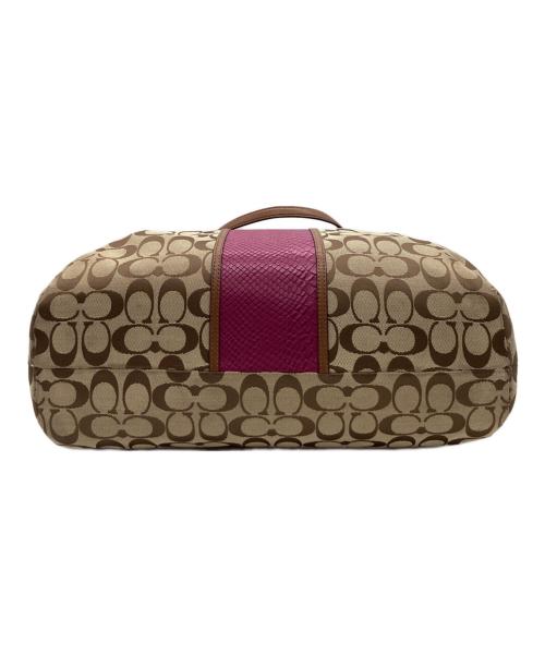 COACH（コーチ）COACH (コーチ) COACH　シグネチャー　セミショルダーバッグ ベージュ×ピンクの古着・服飾アイテム