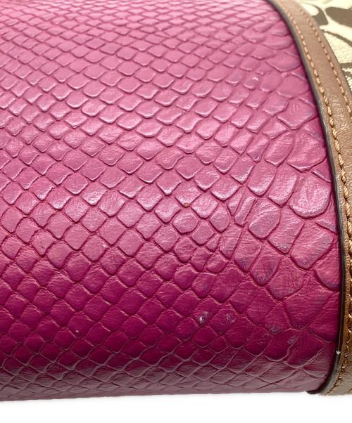 COACH（コーチ）COACH (コーチ) COACH　シグネチャー　セミショルダーバッグ ベージュ×ピンクの古着・服飾アイテム