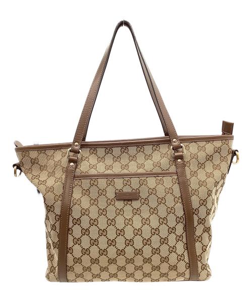 GUCCI（グッチ）GUCCI (グッチ) GUCCI　GGスプリーム　トートバッグ ベージュ×ブラウンの古着・服飾アイテム