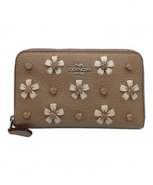 COACH（コーチ）の古着「COACH　トープレザー ミディアム ID ジップウォレット　2つ折り財布」｜ベージュ×ホワイト