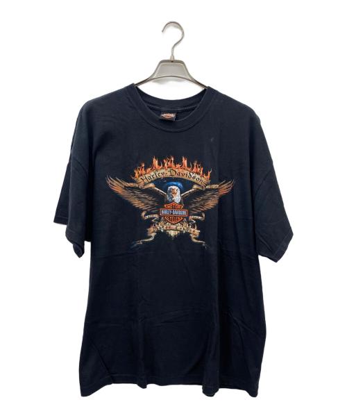 HARLEY-DAVIDSON（ハーレーダビッドソン）HARLEY-DAVIDSON (ハーレーダビッドソン) HARLEY-DAVIDSON　半袖カットソー ブラック×オレンジ サイズ:2XLの古着・服飾アイテム