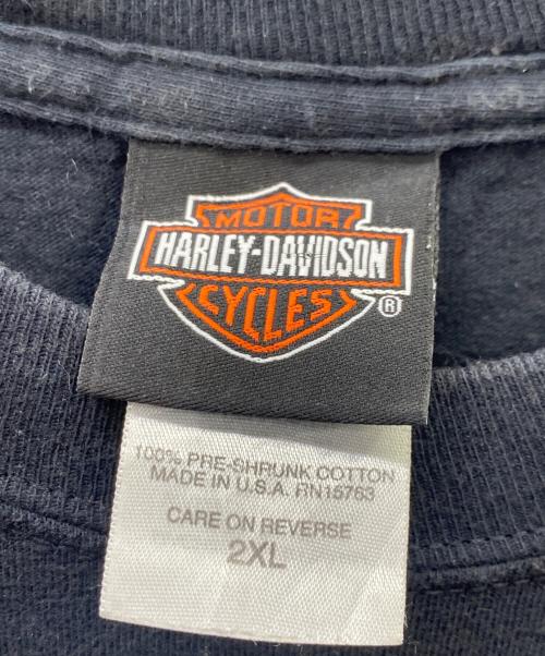 HARLEY-DAVIDSON（ハーレーダビッドソン）HARLEY-DAVIDSON (ハーレーダビッドソン) HARLEY-DAVIDSON　半袖カットソー ブラック×オレンジ サイズ:2XLの古着・服飾アイテム