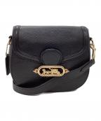 COACHコーチ）の古着「COACH　バッファローエンボスドレザージェイドサドル　ショルダーバッグ」｜ブラック×ゴールド