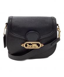 COACH（コーチ）の古着「COACH　バッファローエンボスドレザージェイドサドル　ショルダーバッグ」｜ブラック×ゴールド