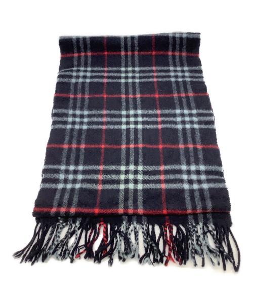 BURBERRY LONDON（バーバリーロンドン）BURBERRY LONDON (バーバリーロンドン) カシミヤマフラー ネイビー×レッド サイズ:なしの古着・服飾アイテム