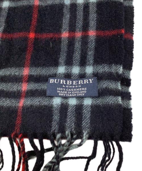 BURBERRY LONDON（バーバリーロンドン）BURBERRY LONDON (バーバリーロンドン) カシミヤマフラー ネイビー×レッド サイズ:なしの古着・服飾アイテム