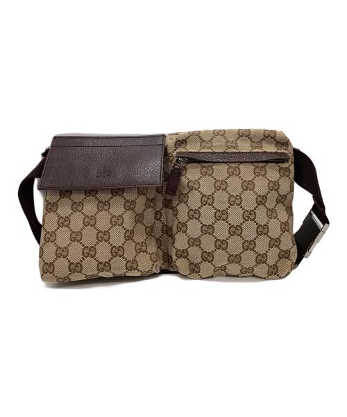 GUCCI（グッチ）GUCCI (グッチ) GUCCI    GGキャンバス   　ウエストポーチ ベージュ×ブラウンの古着・服飾アイテム