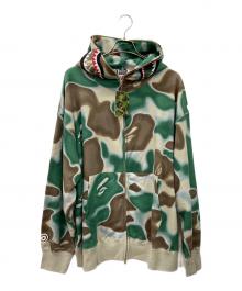 A BATHING APE（アベイシングエイプ）の古着「LIQUID CAMO SHARK RELAXED FIT FULL ZIP HOODIE」｜グリーン×ブラウン