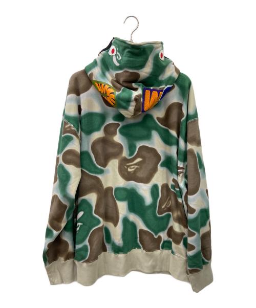 A BATHING APE（アベイシングエイプ）A BATHING APE (アベイシングエイプ) LIQUID CAMO SHARK RELAXED FIT FULL ZIP HOODIE グリーン×ブラウン サイズ:2XLの古着・服飾アイテム