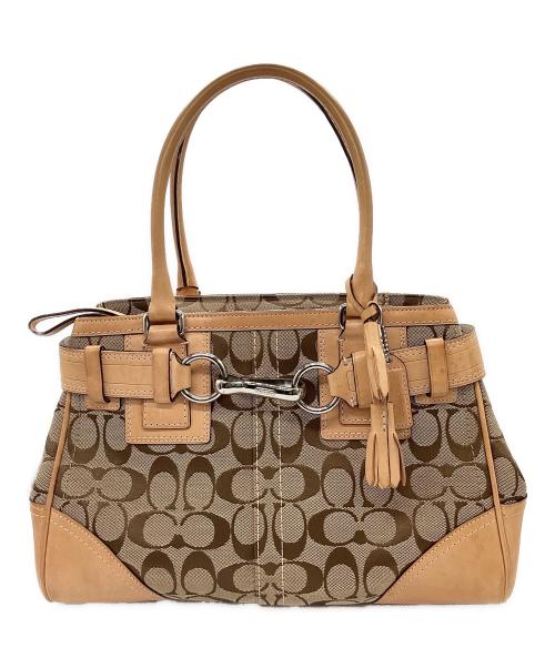 COACH（コーチ）COACH (コーチ) COACH　シグネチャー　ハンドバッグ ベージュの古着・服飾アイテム