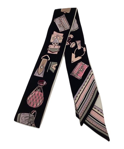 LOUIS VUITTON（ルイ ヴィトン）LOUIS VUITTON (ルイ ヴィトン) シルクスカーフ ブラック×ピンクの古着・服飾アイテム