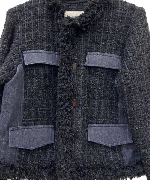 ZUCCA（ズッカ）ZUCCA (ズッカ) ZUCCA　ノーカラージャケット ブラック×ネイビー サイズ:Mの古着・服飾アイテム