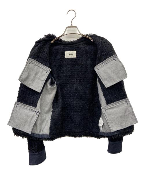 ZUCCA（ズッカ）ZUCCA (ズッカ) ZUCCA　ノーカラージャケット ブラック×ネイビー サイズ:Mの古着・服飾アイテム