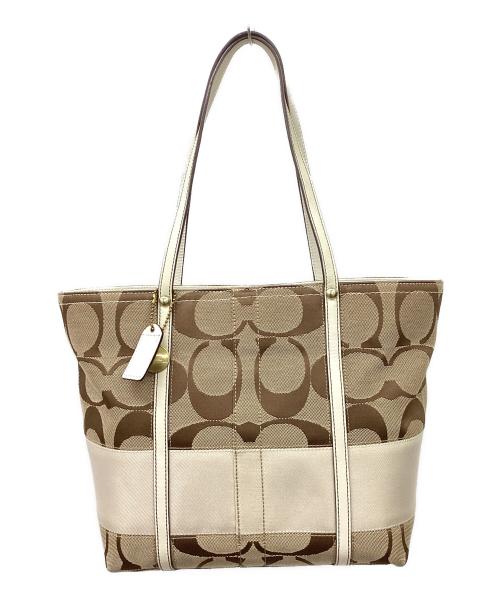 COACH（コーチ）COACH (コーチ) COACH　シグネチャー　ハンドバッグ ブラウン×ベージュの古着・服飾アイテム