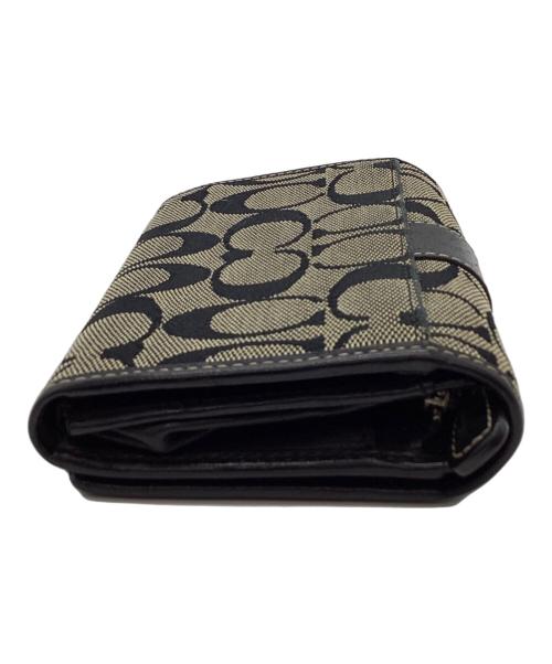 COACH（コーチ）COACH (コーチ) COACH　シグネチャー　2つ折り財布 ベージュ×ブラックの古着・服飾アイテム