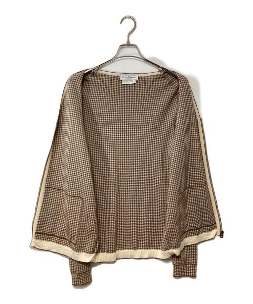 Salvatore Ferragamo（サルヴァトーレ フェラガモ）Salvatore Ferragamo (サルヴァトーレ フェラガモ) シルク混ジップアップジャケット ベージュ×ブラウン サイズ:Lの古着・服飾アイテム