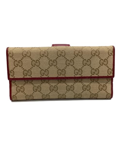 GUCCI（グッチ）GUCCI (グッチ) 長財布　	GGキャンバス ベージュ×レッドの古着・服飾アイテム