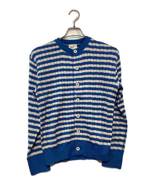 45R（フォーティファイブ・アール）45R (フォーティーファイブアール) 超ガーゼケーブル縞の908ニットソーカーディガン ブルー×アイボリー サイズ:3の古着・服飾アイテム