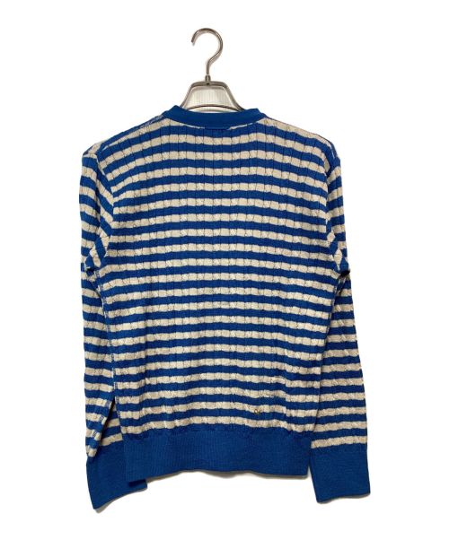 45R（フォーティファイブ・アール）45R (フォーティーファイブアール) 超ガーゼケーブル縞の908ニットソーカーディガン ブルー×アイボリー サイズ:3の古着・服飾アイテム