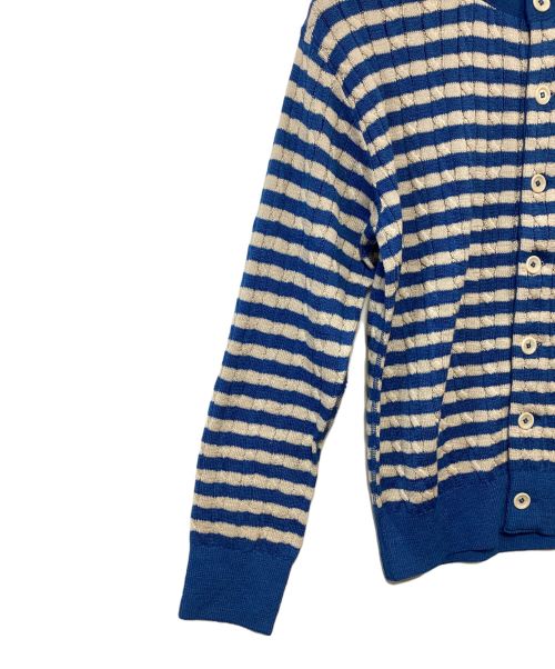 45R（フォーティファイブ・アール）45R (フォーティーファイブアール) 超ガーゼケーブル縞の908ニットソーカーディガン ブルー×アイボリー サイズ:3の古着・服飾アイテム