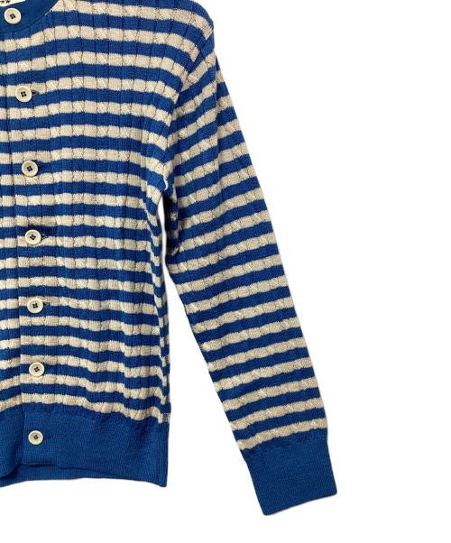 45R（フォーティファイブ・アール）45R (フォーティーファイブアール) 超ガーゼケーブル縞の908ニットソーカーディガン ブルー×アイボリー サイズ:3の古着・服飾アイテム