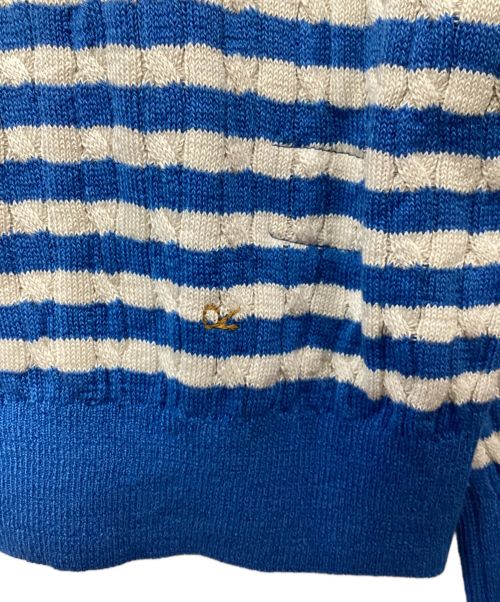45R（フォーティファイブ・アール）45R (フォーティーファイブアール) 超ガーゼケーブル縞の908ニットソーカーディガン ブルー×アイボリー サイズ:3の古着・服飾アイテム