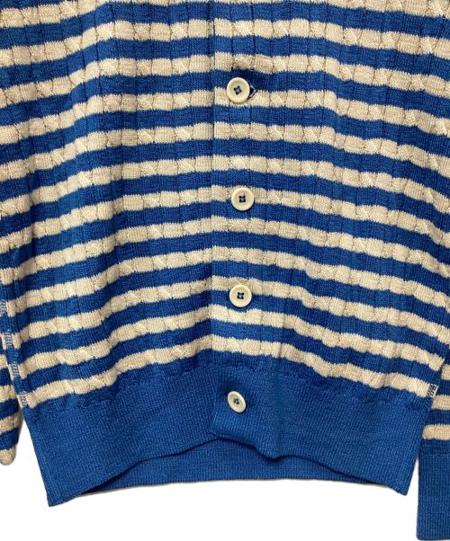45R（フォーティファイブ・アール）45R (フォーティーファイブアール) 超ガーゼケーブル縞の908ニットソーカーディガン ブルー×アイボリー サイズ:3の古着・服飾アイテム