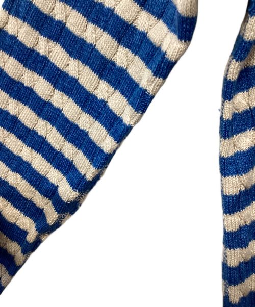 45R（フォーティファイブ・アール）45R (フォーティーファイブアール) 超ガーゼケーブル縞の908ニットソーカーディガン ブルー×アイボリー サイズ:3の古着・服飾アイテム