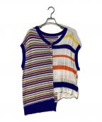 慈雨ジウ）の古着「ランダムボーダーベスト」｜ホワイト×ブルー×イエロー