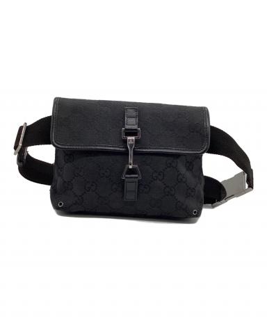 グッチ GGキャンバス ウエストポーチ キャンバス レザー ブラック 中古・古着通販】GUCCI (グッチ) GG キャンバス ウエストバッグ グレー