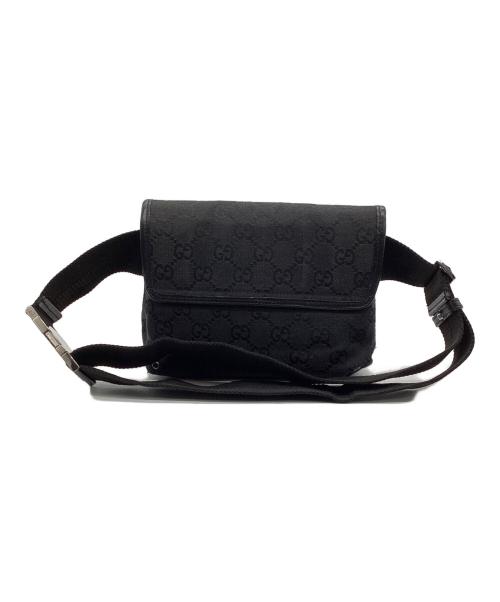 GUCCI（グッチ）GUCCI (グッチ) GG キャンバス ウエストバッグ グレー×ブラックの古着・服飾アイテム