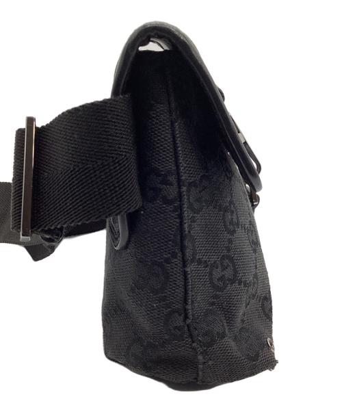 GUCCI（グッチ）GUCCI (グッチ) GG キャンバス ウエストバッグ グレー×ブラックの古着・服飾アイテム