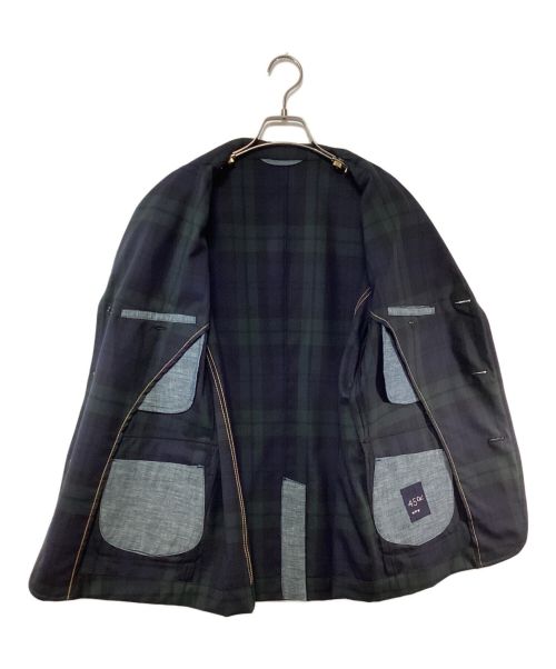 45R（フォーティファイブ・アール）45R (フォーティーファイブアール) 梳毛ウールのブレザー ネイビー×グリーン サイズ:3の古着・服飾アイテム